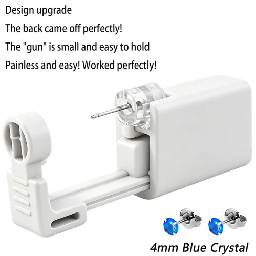 Miniatura 4 de Juego de 4 pistolas para perforación de orejas, desechables y seguras, con aretes (azul)