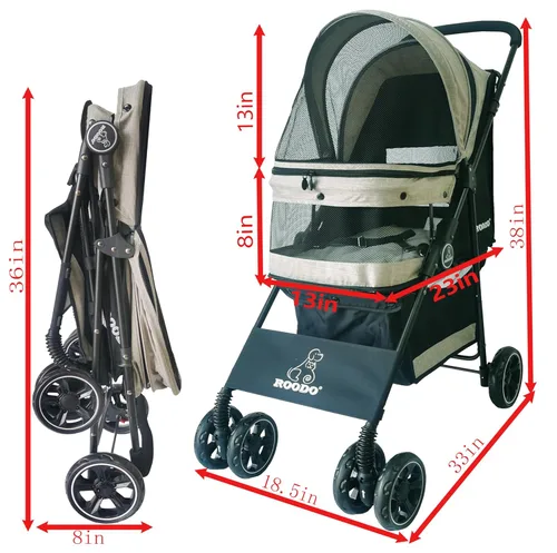 Miniatura 3 de ROODO Cochecito de 4 Ruedas para Perros y Gatos Mascotas, el Mejor Ligero Plegable Compacto Portátil Jogger Todo Terreno Viaje Equipo para Mascotas