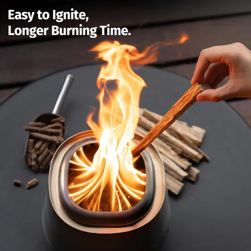Miniatura 5 de East Oak Fuoco - Fogón de Mesa Sin Humo Bandeja de Cenizas 3 en 1 Fogón Portátil para Madera y Pellets Acero Inoxidable Quema 120% Más