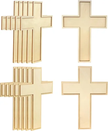 Miniatura 8 de Cregugua Paquete de 12 cruces de madera contrachapada de álamo sin terminar para manualidades