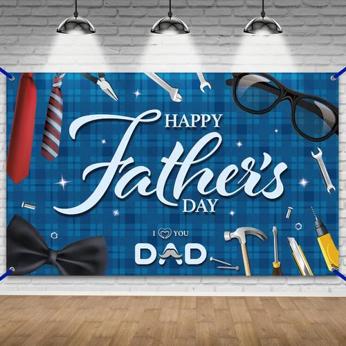 KatchOn, Pancarta azul con texto en inglés «Happy Father's Day», extragrande, 72 x 44 pulgadas, decoración azul del día del padre para fiesta, telón