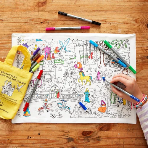 Miniatura 16 de eatsleepdoodle Mantel individual de frutas y verduras en su propia bolsa de algodón para colorear, cuenta con un divertido mantel individual