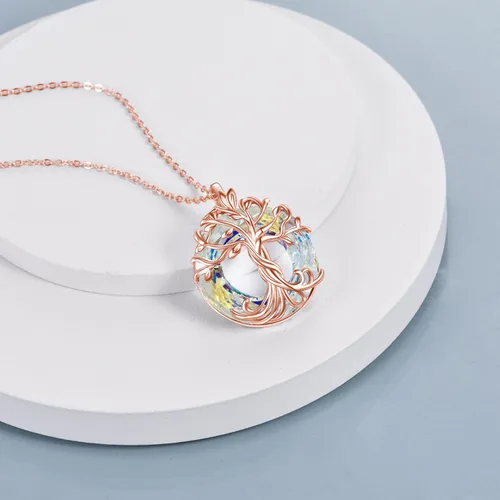 Miniatura 2 de TOUPOP Collar con colgante de árbol de la vida familiar de plata de ley para el día de la madre, con círculo de cristal, regalos para mujeres