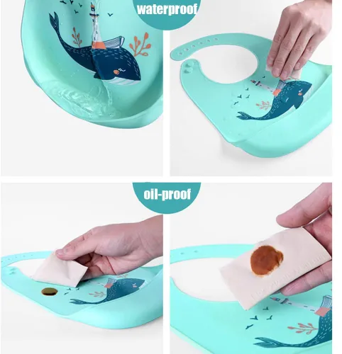 Miniatura 5 de Baberos de alimentación del silicón del bebé, 3pcs baberos impermeables ajustables para la alimentación