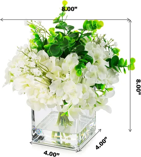 Miniatura 5 de ENOVA FLORAL Flores de hortensias sintéticas con jarrón, mezcla de flores de hortensias falsas y vegetación en jarrón con agua sintética