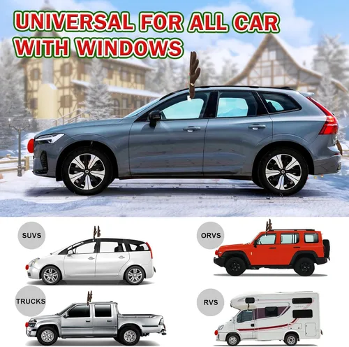 Miniatura 4 de Cuernos de reno para coche con nariz roja y cola - Reno de Navidad para adornos de coche - Kit premium de cuernos de Rudolph para SUV, camioneta