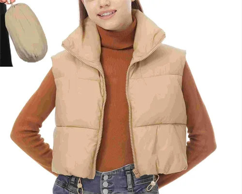 Miniatura 2 de Chaleco corto acolchado para invierno para mujer, ligero, sin mangas, chaleco acolchado para exteriores