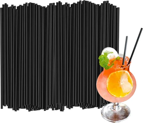 500 popotes desechables negros, popote plano recto de 8.27'', 0.16'' de diámetro, para cocina, bar, club, bebidas, leche, refrescos, fiestas, whisky