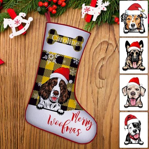 Miniatura 31 de Medias de Navidad de raza de perro personalizadas con texto de nombre, regalos de decoración de calcetines de Navidad personalizados para perros