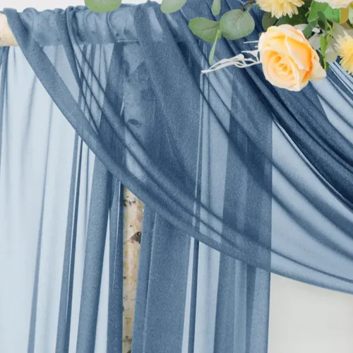 Miniatura 4 de Socomi Tela drapeada de arco de boda de 29 pulgadas x 20 pies, 2 paneles de cortina transparente azul polvoriento para exteriores, cortinas Azul