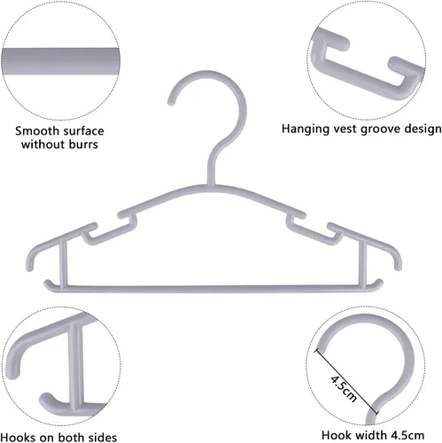 Miniatura 3 de GoodtoU Perchas de plástico para bebés, color gris, paquete de 60, resistentes y duraderas, ideales para ropa de niños