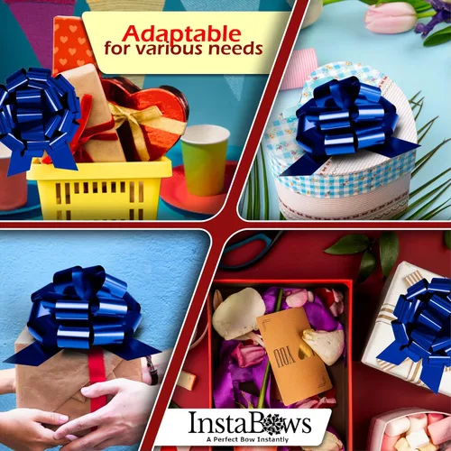 Miniatura 5 de Lazo de regalo grande azul de 12 pulgadas, lazo metálico con cuerda de tirar perfecto para envolver regalos, grandes presentes, autos, bicicletas