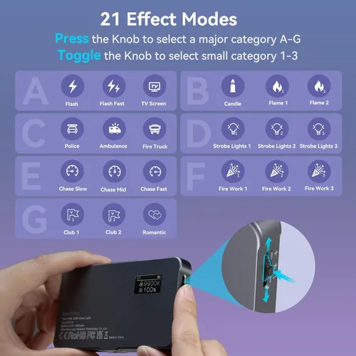 Miniatura 5 de Luz de Vídeo RGB P96L de SmallRig, Luz de Cámara LED Portátil de Metal, 2500-8000K, 21 Efectos, CRI 96+, Pantalla OLED, Iluminación para Foto