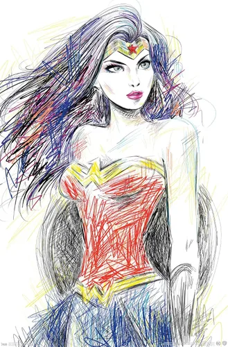 Miniatura 11 de Trends International DC Comics - Wonder Woman - Póster de pared de boceto, 14.725 x 22.375 pulgadas, versión enmarcada de madera de granero