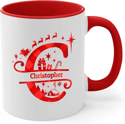 Miniatura 28 de Taza de café con inicial de decoración navideña con nombre, taza personalizada para mujeres y hombres, regalos con monograma, tazas de café