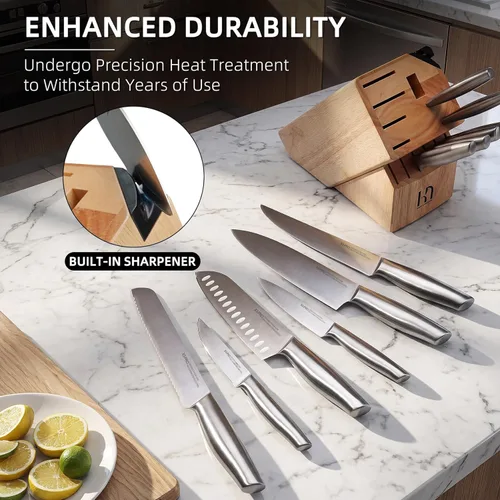 Miniatura 5 de KnifeSaga Juego de cuchillos de alta calidad para cocina, 14 piezas, acero inoxidable japonés de alto carbono UltraSharp con bloque y afilador