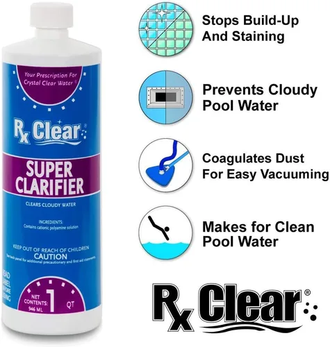Miniatura 2 de Rx Clear Clarificador súper fuerte Limpia el agua turbia para piscinas y spas sobre el suelo o en el suelo Botellas de 1 cuarto de galón