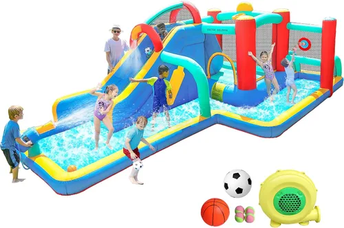Miniatura 8 de Doctor Dolphin Casa de rebote para niños, casa inflable con tobogán, casa hinchable para niños, castillo hinchable para tobogán acuático inflable