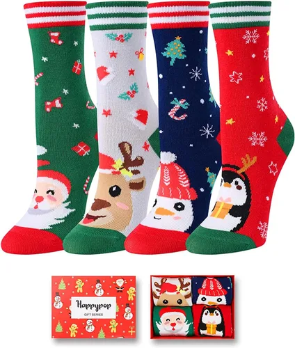 HAPPYPOP Calcetines a la pantorrilla para niños, diseño de tiburón loco, diseño espacial, deportes, animales, comida