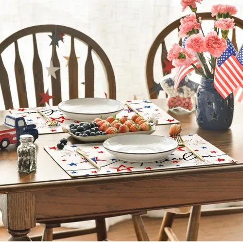 Miniatura 4 de Artoid Mode Juego de 4 manteles individuales Patriotic Freedom Stars del 4 de julio para mesa de comedor, 12 x 18 pulgadas, decoración del Día