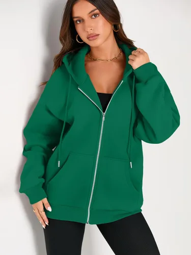 Miniatura 4 de EFAN Sudaderas con capucha lindas para mujer con cordón y cremallera, chaqueta de otoño de gran tamaño, sudaderas casuales con bolsillo