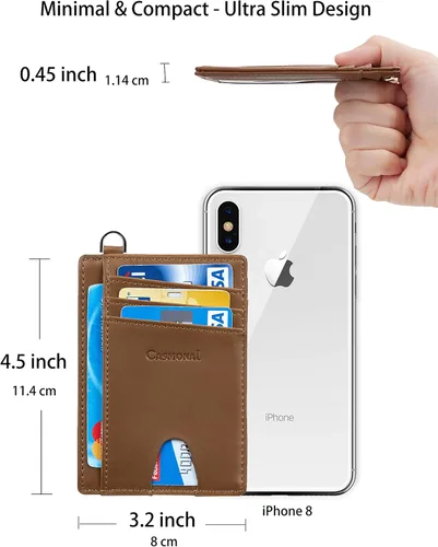 Miniatura 7 de Casmonal. - Billetera de bolsillo frontal minimalista con bloqueo RFID, tarjetero, para hombre y mujer., Crazy Horse Khaki Light), cs008010