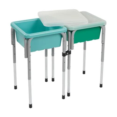 Miniatura 13 de ECR4Kids Mesa de juego ajustable de arena y agua de 2 estaciones, con recipientes sensoriales, Verde helecho/Azul polvoriento