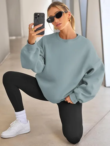 Miniatura 4 de EFAN Sudaderas de gran tamaño para mujer, sudaderas con capucha de forro polar con cuello redondo, suéteres casuales y cómodos de moda de otoño 2024