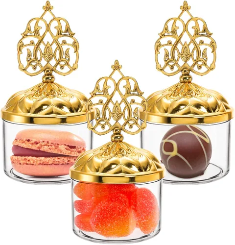 Miniatura 4 de Paquete de 24 cajas de regalo transparentes rellenables con tapas de cúpula dorada, caja de dulces de plástico en forma de cúpula de boda