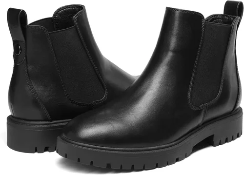 Miniatura 3 de DREAM PAIRS Botines de Tobillo Chelsea de Tacón Bajo para Mujer Zapatos Botines de Moda Tipo Slip-On Elásticos de Otoño