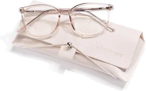 FONHCOO - Lentes con bloqueo de luz azul de moda, redondos, TR90, transparentes, gafas anti UV para computadora para mujeres y hombres Marrón claro