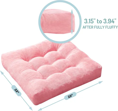 Miniatura 41 de Juego de 2 almohadas de suelo de meditación, almohadas cuadradas grandes para adultos, cojín de pana copetuda para sala de estar de tatami, gris, 22