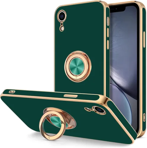 Miniatura 9 de Hython Funda para iPhone XR con soporte de anillo [soporte de anillo giratorio de 360° con soporte magnético] chapado en oro rosa brillante borde