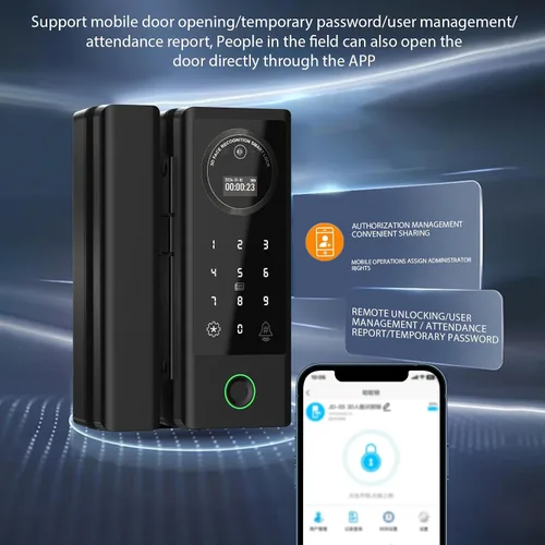 Miniatura 5 de Cerradura inteligente de vidrio cerradura de puerta WiFi desbloqueo remoto TT APP huella digital cara contraseña tarjeta IC métodos de desbloqueo