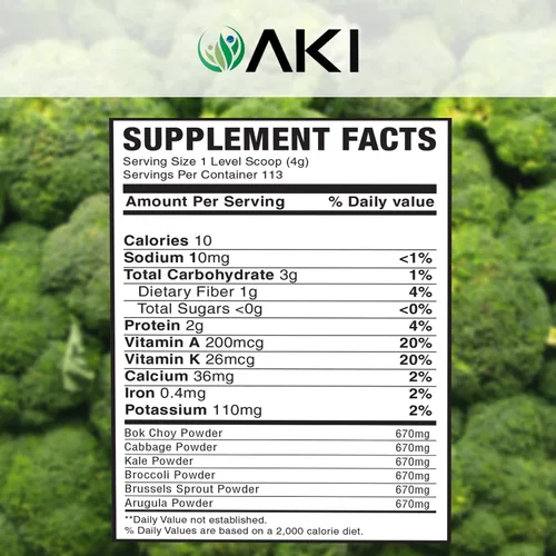 Miniatura 7 de AKI Cruciferous Superfood Green Mix Powder - Hecho de col rizada, brócoli, coles de Bruselas, repollo - Repleto de fitonutrientes y vitaminas