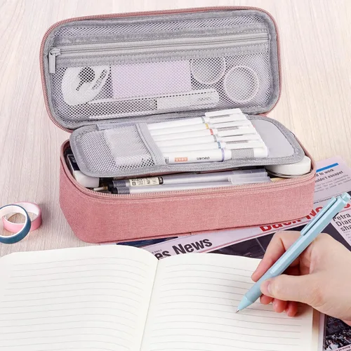 Miniatura 6 de WEMATE Estuche para lápices, organizador grande de almacenamiento para papelería, esencial para el regreso a la escuela, imprescindible para el Rosa