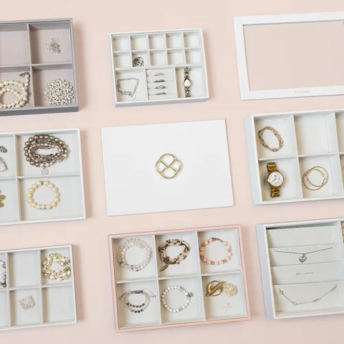 Miniatura 3 de Vlando - Bandeja organizadora de joyas apilable, de gran capacidad, organizador de cajones, bandeja de exhibición, caja para anillos, aretes