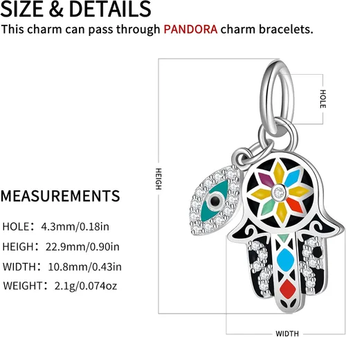 Miniatura 4 de AIEGNOS Dijes de Hamsa de mal de ojo para pulsera collar de plata de ley 925 cuentas de mal de ojo de Fátima para manos de serpiente europea