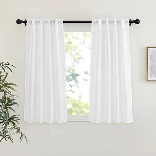 Miniatura 45 de NICETOWN Cortinas de lino semitraslúcidas para dormitorio, bolsillos para barra y pestaña trasera, tratamientos de ventana transparentes de lino