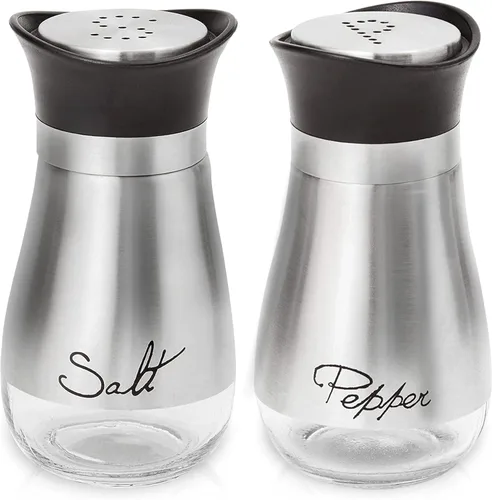 Juego de saleros y pimenteros Lonffery, recipientes de sal para regalos, decoración de cocina con botella de vidrio y acero inoxidable, juego de 2