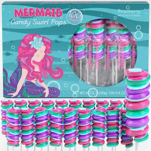 Miniatura 9 de Paletas de sirena, piruletas de remolino, caramelo de sirena para recuerdos de fiesta de sirenita y suministros de fiesta de sirena, chupones