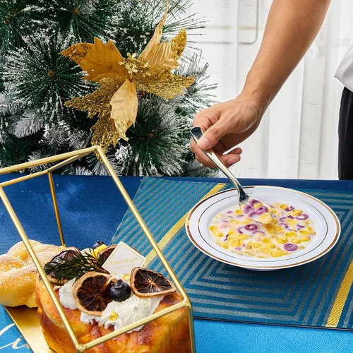 Miniatura 5 de N9R 30 cuencos de plástico desechables con borde dorado, cuencos de plástico blanco elegante de 12 onzas, cuencos de ensalada de postre de primera