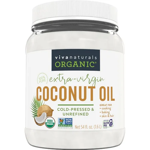 Viva Naturals Aceite de coco orgánico, 54 onzas líquidas, sin refinar, aceite de coco virgen extra prensado en frío, orgánico USDA y sin OMG, aceite