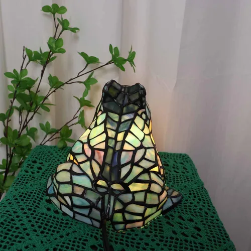Miniatura 4 de Bieye L10829 Lámpara de Mesa de Rana Estilo Tiffany Vidrio Manchado Luz de Acento Nocturna para Decoración del Hogar Guardería Mesita de Noche