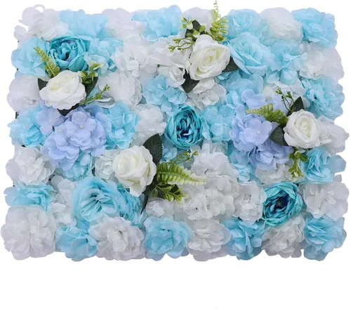 Miniatura 10 de Paneles de flores artificiales para decoración de pared, 6 piezas de rosas falsas, peonía, eucalipto, telón de fondo de pared de rosas para fiesta 6