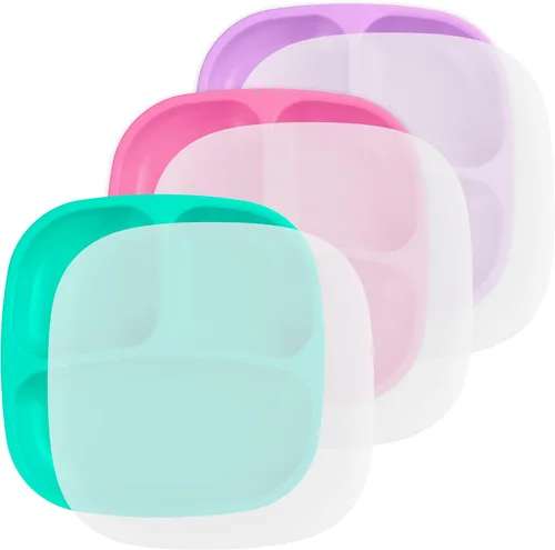 Miniatura 14 de Re-Play Platos para niños pequeños con divisores, 3 compartimentos de pared profunda, platos divididos para niños con 3 tapas, aptos