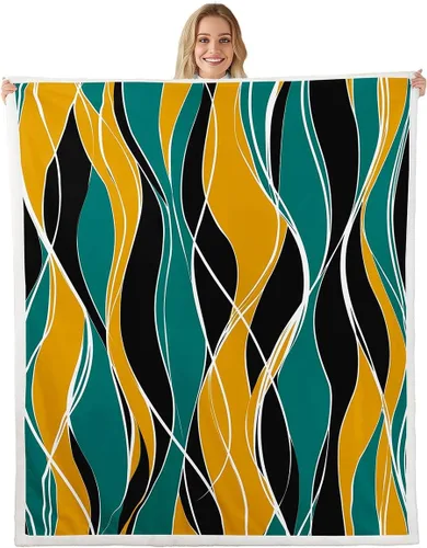 Erosebridal Manta de sherpa moderna para niños y adolescentes, color naranja, verde azulado, negro, manta para silla, manta de forro polar con rayas