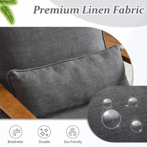 Miniatura 7 de VINGLI Juego de 2 sillas decorativas de madera maciza con reposabrazos anchos, sillas modernas tapizadas de mediados de siglo con almohada, silla