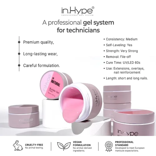 Miniatura 2 de IN.HYPE Gel duro profesional UV/LED para extensión de uñas, fortalecimiento, superposiciones de lima (lechoso #1)