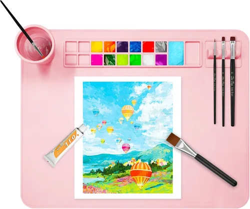 OSDUE Tapete de Pintura de Silicona, 20" x 16" Tapete de Arte con Copa, Tapetes de Silicona para Manualidades - Tapetes Gruesos y Grandes para Rosa